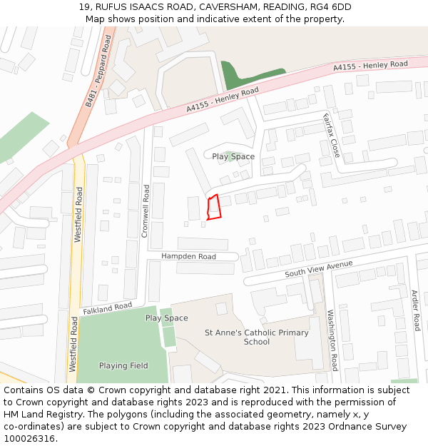 19, RUFUS ISAACS ROAD, CAVERSHAM, READING, RG4 6DD: Location map and indicative extent of plot