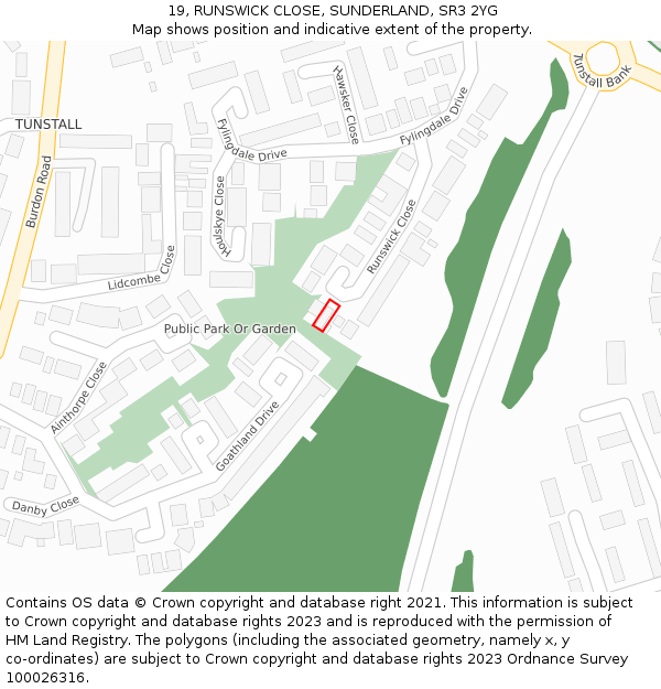 19, RUNSWICK CLOSE, SUNDERLAND, SR3 2YG: Location map and indicative extent of plot