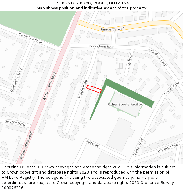 19, RUNTON ROAD, POOLE, BH12 1NX: Location map and indicative extent of plot