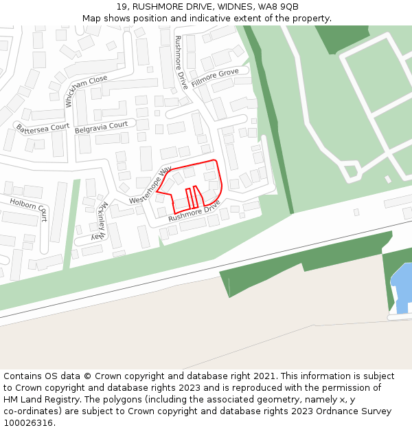 19, RUSHMORE DRIVE, WIDNES, WA8 9QB: Location map and indicative extent of plot