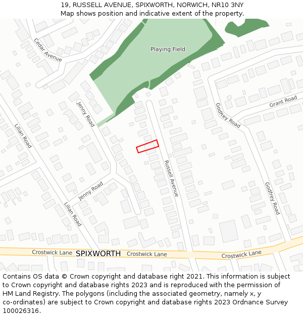 19, RUSSELL AVENUE, SPIXWORTH, NORWICH, NR10 3NY: Location map and indicative extent of plot