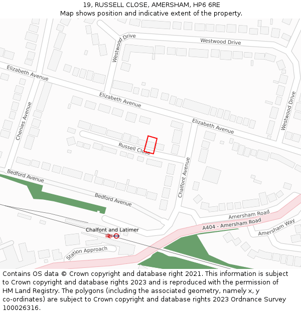 19, RUSSELL CLOSE, AMERSHAM, HP6 6RE: Location map and indicative extent of plot