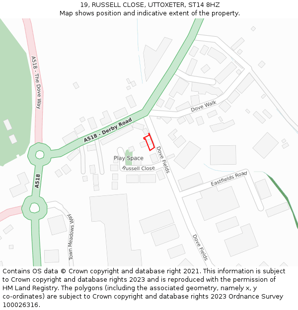 19, RUSSELL CLOSE, UTTOXETER, ST14 8HZ: Location map and indicative extent of plot