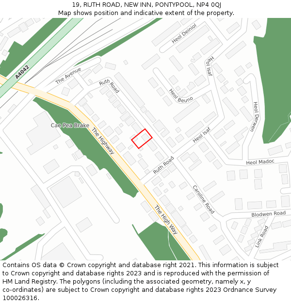 19, RUTH ROAD, NEW INN, PONTYPOOL, NP4 0QJ: Location map and indicative extent of plot