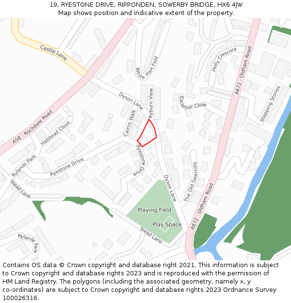 19, RYESTONE DRIVE, RIPPONDEN, SOWERBY BRIDGE, HX6 4JW: Location map and indicative extent of plot