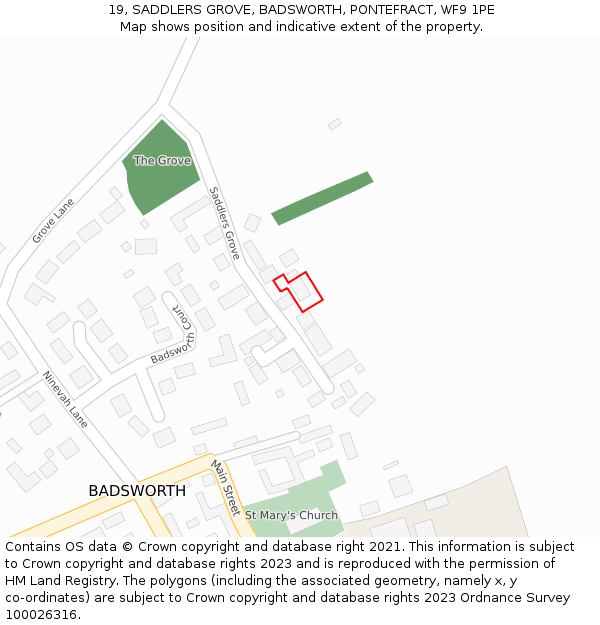 19, SADDLERS GROVE, BADSWORTH, PONTEFRACT, WF9 1PE: Location map and indicative extent of plot