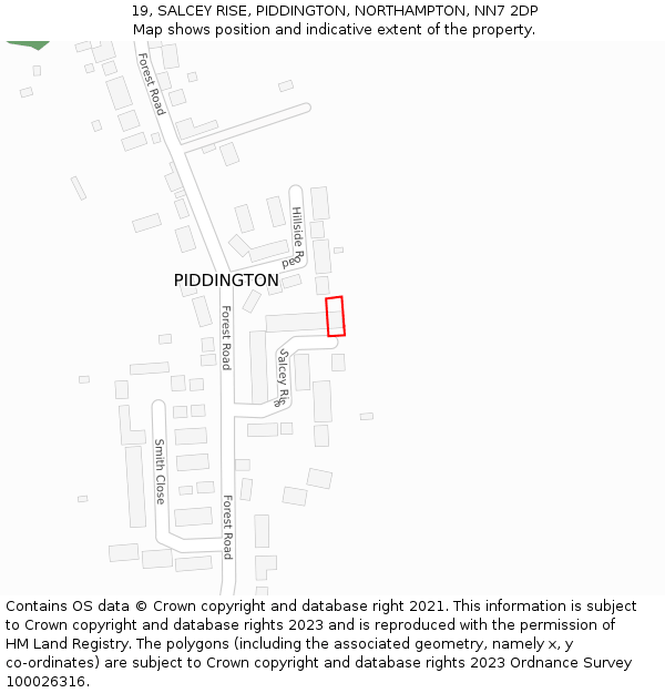 19, SALCEY RISE, PIDDINGTON, NORTHAMPTON, NN7 2DP: Location map and indicative extent of plot