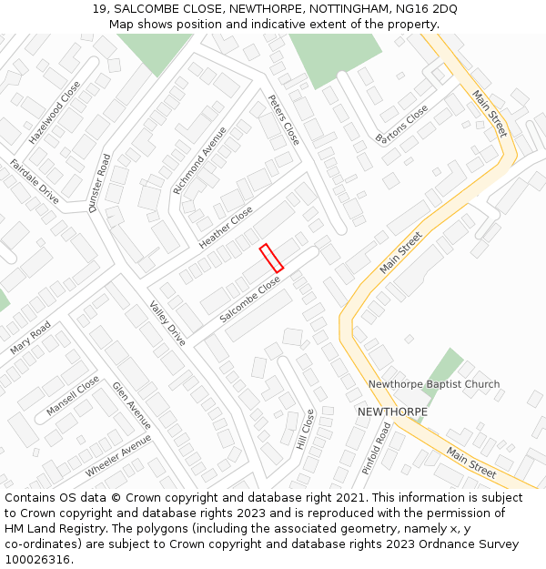 19, SALCOMBE CLOSE, NEWTHORPE, NOTTINGHAM, NG16 2DQ: Location map and indicative extent of plot