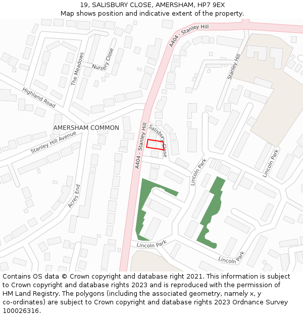 19, SALISBURY CLOSE, AMERSHAM, HP7 9EX: Location map and indicative extent of plot