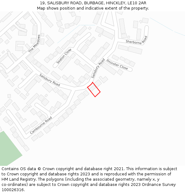 19, SALISBURY ROAD, BURBAGE, HINCKLEY, LE10 2AR: Location map and indicative extent of plot