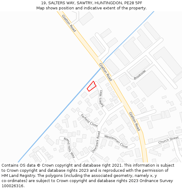 19, SALTERS WAY, SAWTRY, HUNTINGDON, PE28 5PF: Location map and indicative extent of plot