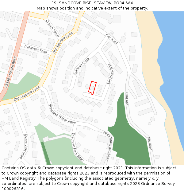 19, SANDCOVE RISE, SEAVIEW, PO34 5AX: Location map and indicative extent of plot