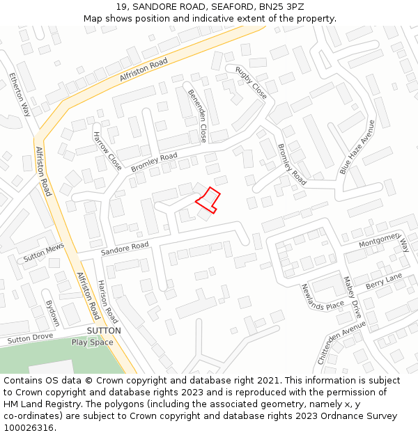 19, SANDORE ROAD, SEAFORD, BN25 3PZ: Location map and indicative extent of plot