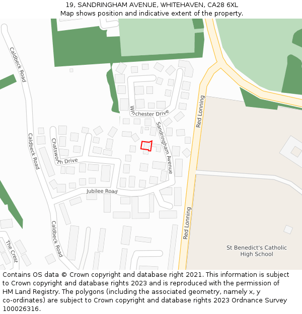 19, SANDRINGHAM AVENUE, WHITEHAVEN, CA28 6XL: Location map and indicative extent of plot