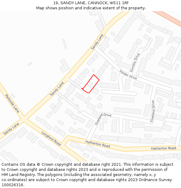 19, SANDY LANE, CANNOCK, WS11 1RF: Location map and indicative extent of plot