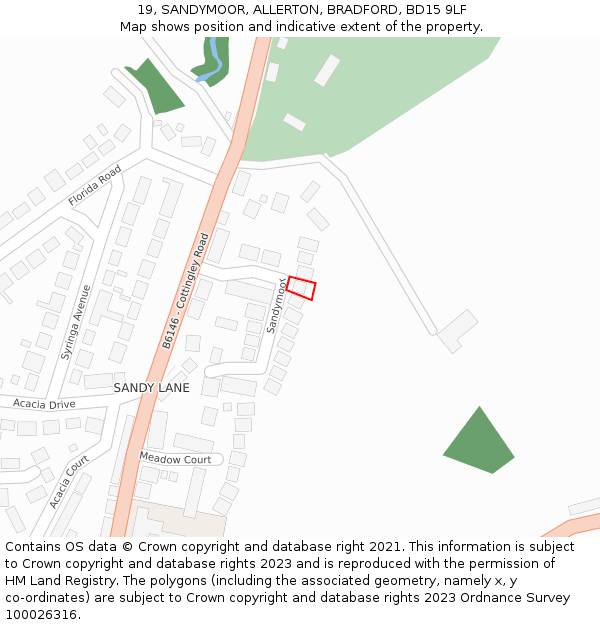 19, SANDYMOOR, ALLERTON, BRADFORD, BD15 9LF: Location map and indicative extent of plot