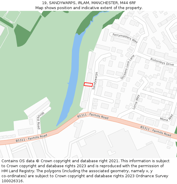 19, SANDYWARPS, IRLAM, MANCHESTER, M44 6RF: Location map and indicative extent of plot