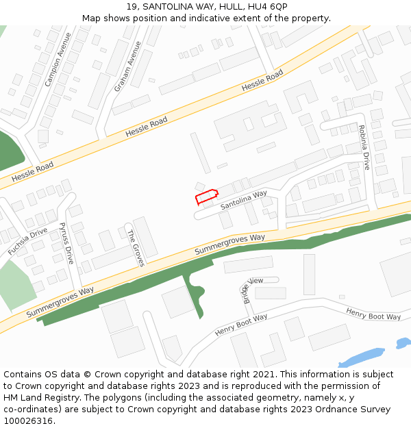 19, SANTOLINA WAY, HULL, HU4 6QP: Location map and indicative extent of plot