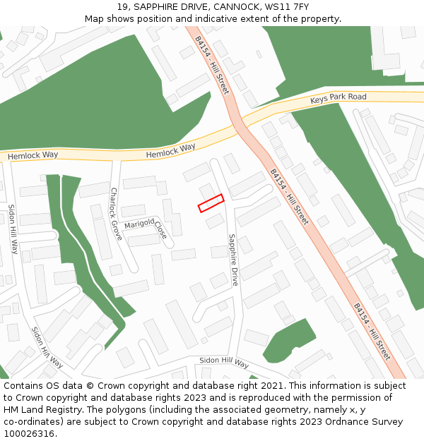 19, SAPPHIRE DRIVE, CANNOCK, WS11 7FY: Location map and indicative extent of plot