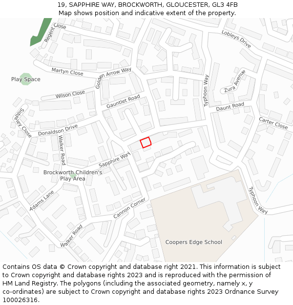 19, SAPPHIRE WAY, BROCKWORTH, GLOUCESTER, GL3 4FB: Location map and indicative extent of plot