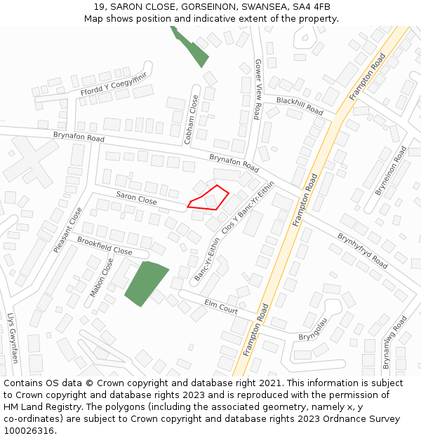 19, SARON CLOSE, GORSEINON, SWANSEA, SA4 4FB: Location map and indicative extent of plot