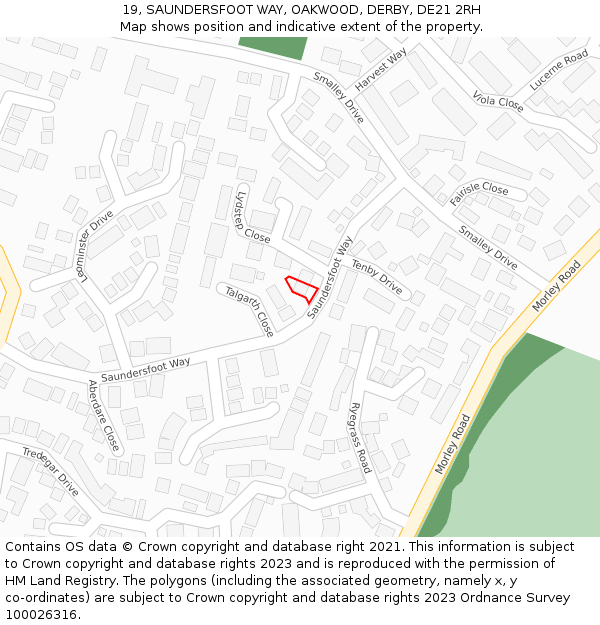 19, SAUNDERSFOOT WAY, OAKWOOD, DERBY, DE21 2RH: Location map and indicative extent of plot