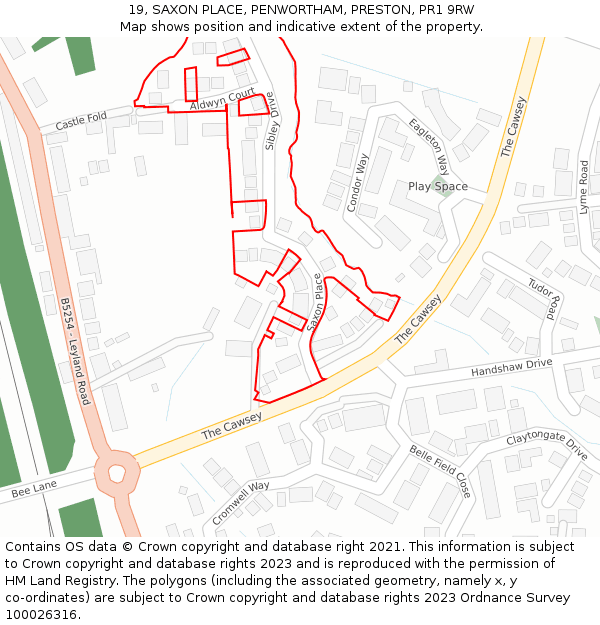 19, SAXON PLACE, PENWORTHAM, PRESTON, PR1 9RW: Location map and indicative extent of plot