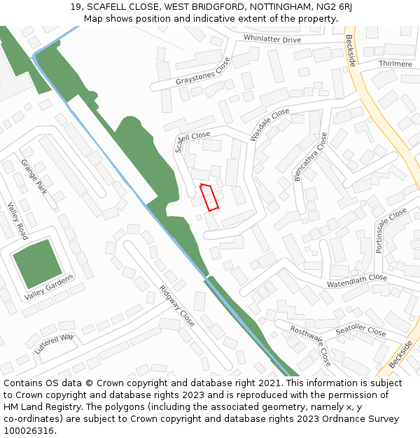 19, SCAFELL CLOSE, WEST BRIDGFORD, NOTTINGHAM, NG2 6RJ: Location map and indicative extent of plot