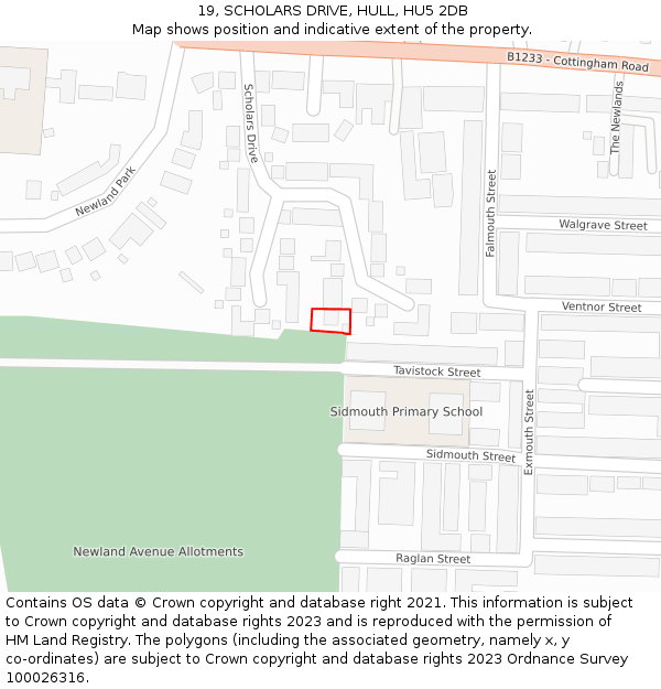 19, SCHOLARS DRIVE, HULL, HU5 2DB: Location map and indicative extent of plot