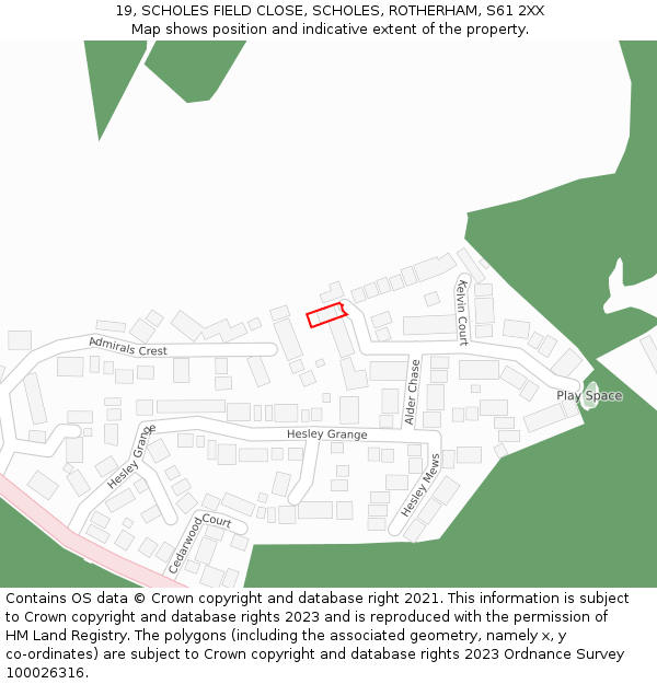19, SCHOLES FIELD CLOSE, SCHOLES, ROTHERHAM, S61 2XX: Location map and indicative extent of plot