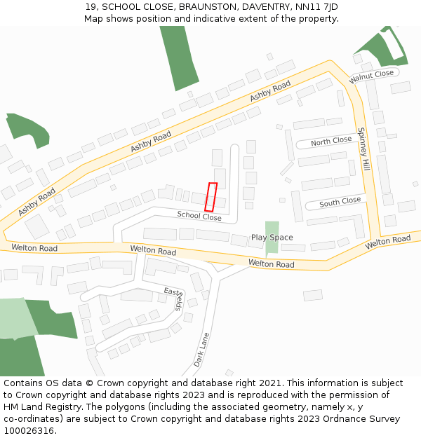 19, SCHOOL CLOSE, BRAUNSTON, DAVENTRY, NN11 7JD: Location map and indicative extent of plot