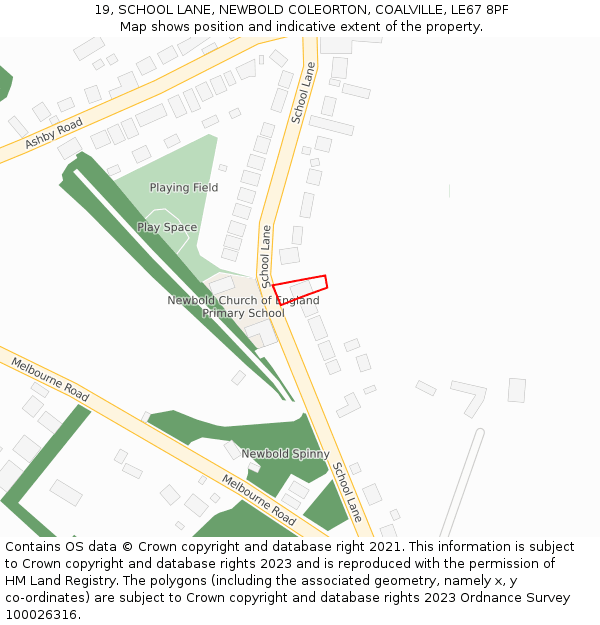 19, SCHOOL LANE, NEWBOLD COLEORTON, COALVILLE, LE67 8PF: Location map and indicative extent of plot