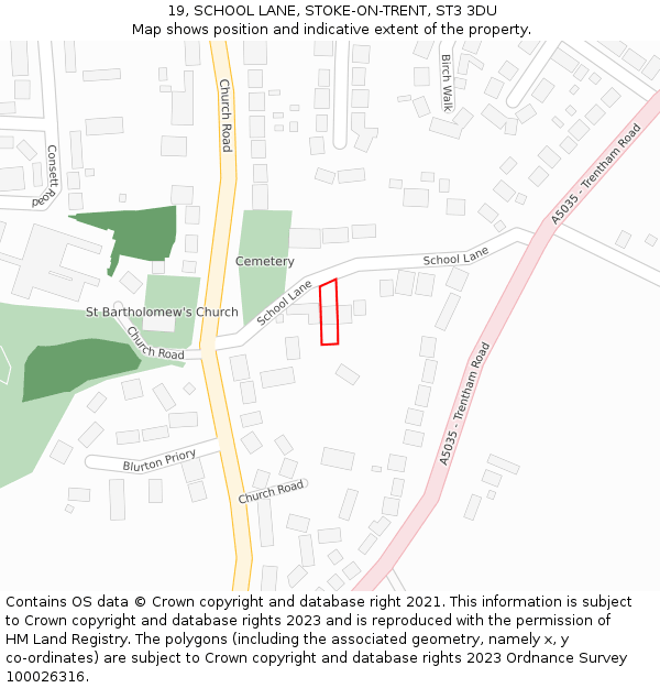 19, SCHOOL LANE, STOKE-ON-TRENT, ST3 3DU: Location map and indicative extent of plot