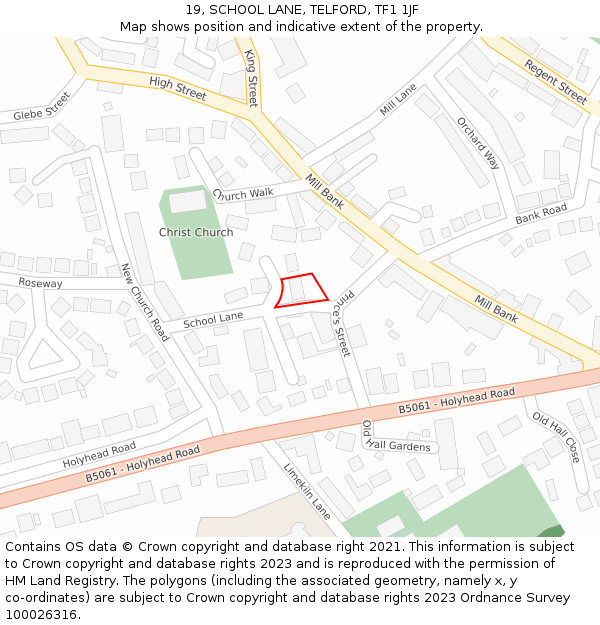 19, SCHOOL LANE, TELFORD, TF1 1JF: Location map and indicative extent of plot