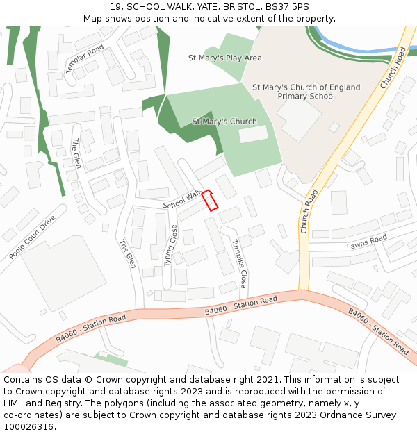 19, SCHOOL WALK, YATE, BRISTOL, BS37 5PS: Location map and indicative extent of plot