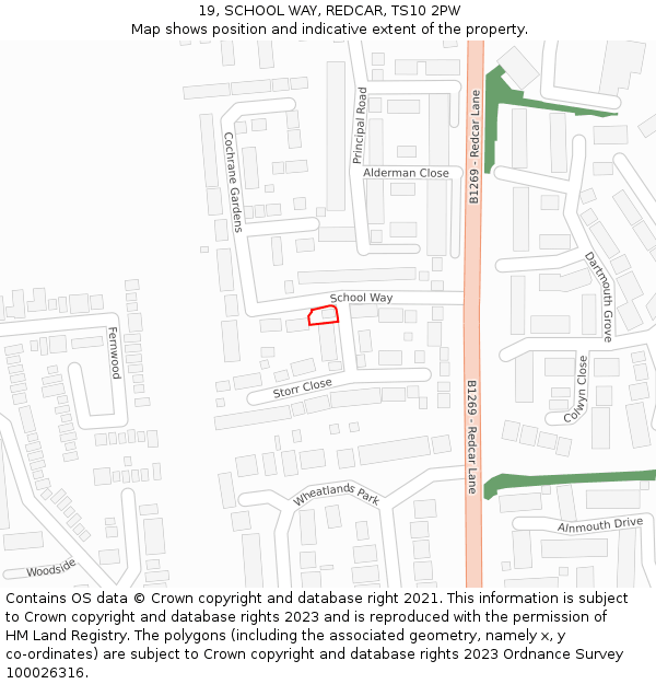 19, SCHOOL WAY, REDCAR, TS10 2PW: Location map and indicative extent of plot