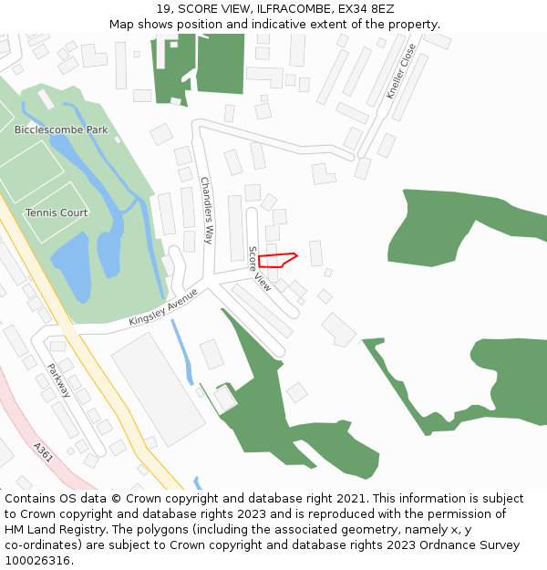 19, SCORE VIEW, ILFRACOMBE, EX34 8EZ: Location map and indicative extent of plot