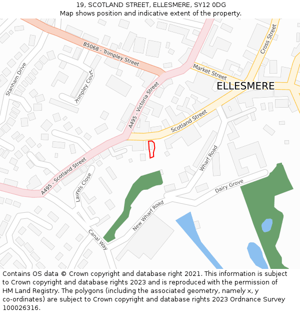 19, SCOTLAND STREET, ELLESMERE, SY12 0DG: Location map and indicative extent of plot