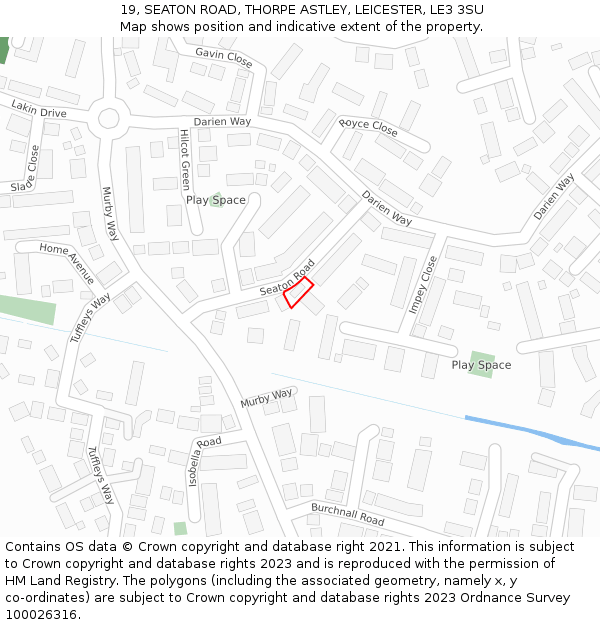 19, SEATON ROAD, THORPE ASTLEY, LEICESTER, LE3 3SU: Location map and indicative extent of plot