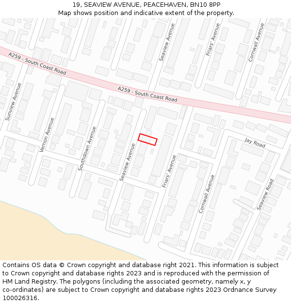 19, SEAVIEW AVENUE, PEACEHAVEN, BN10 8PP: Location map and indicative extent of plot