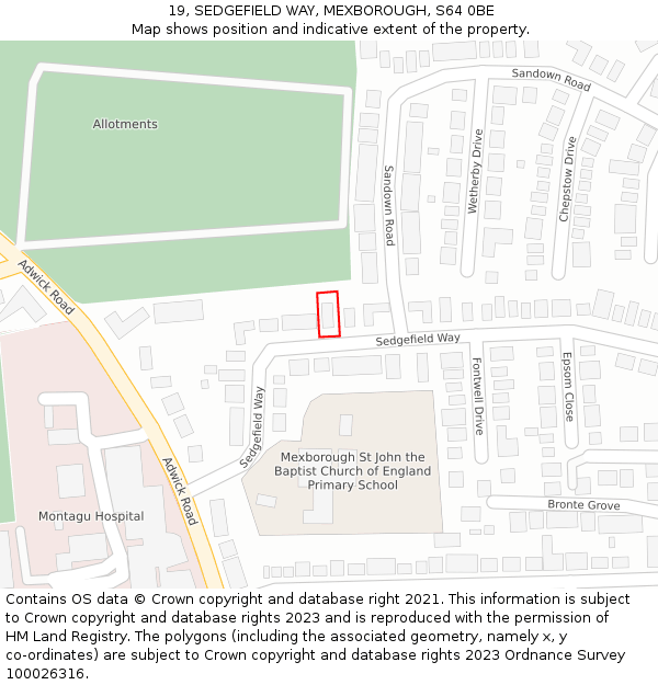 19, SEDGEFIELD WAY, MEXBOROUGH, S64 0BE: Location map and indicative extent of plot