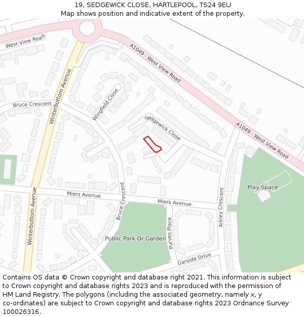 19, SEDGEWICK CLOSE, HARTLEPOOL, TS24 9EU: Location map and indicative extent of plot