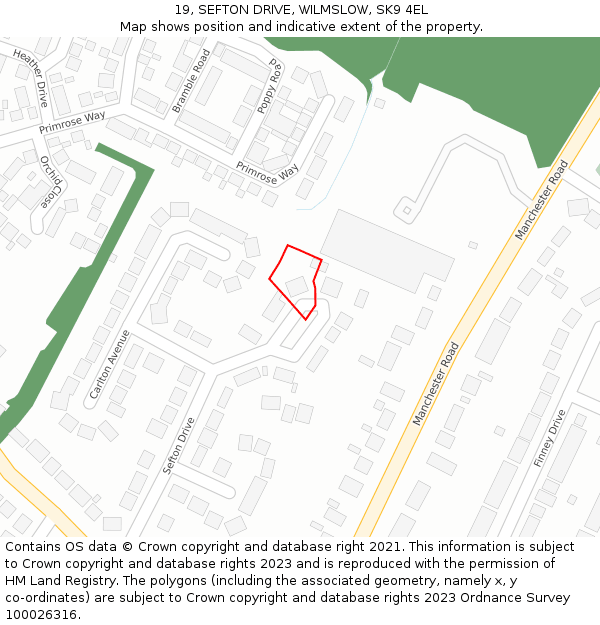 19, SEFTON DRIVE, WILMSLOW, SK9 4EL: Location map and indicative extent of plot