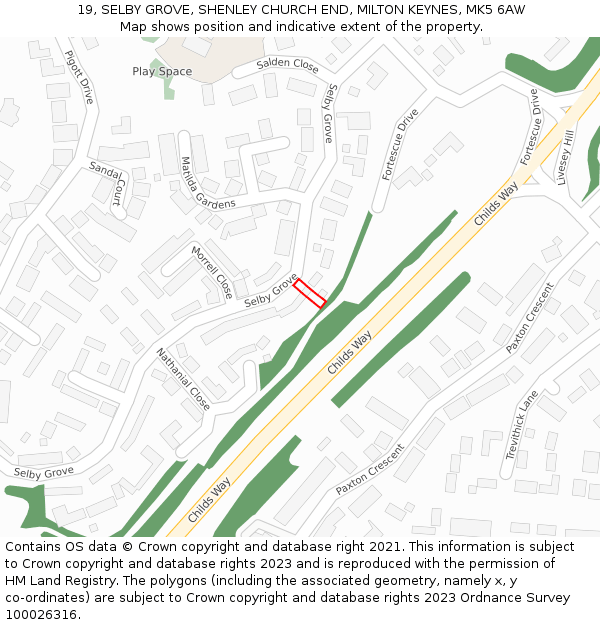 19, SELBY GROVE, SHENLEY CHURCH END, MILTON KEYNES, MK5 6AW: Location map and indicative extent of plot