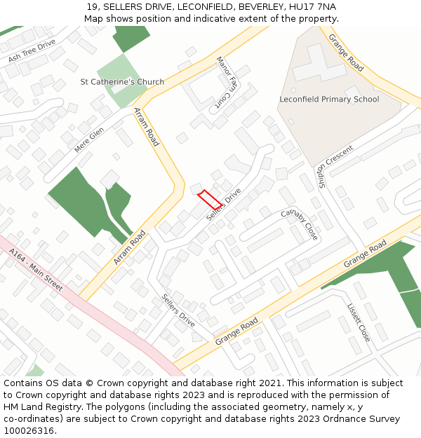 19, SELLERS DRIVE, LECONFIELD, BEVERLEY, HU17 7NA: Location map and indicative extent of plot