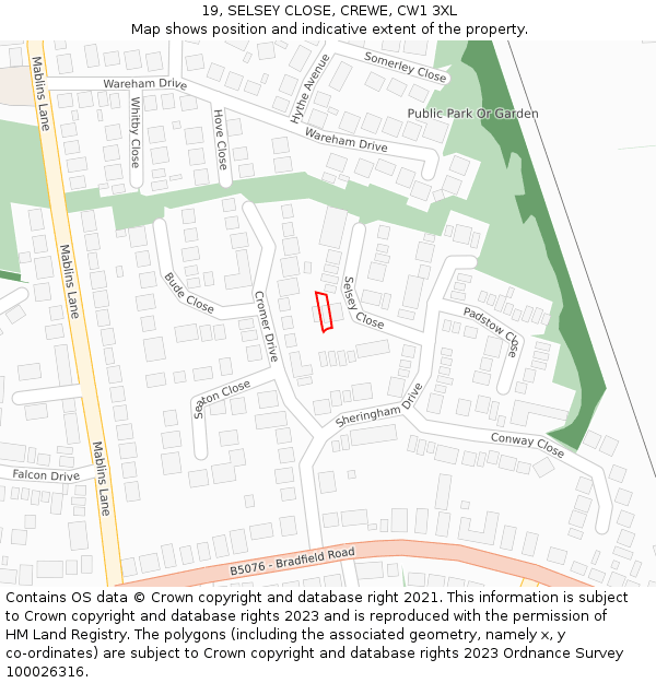 19, SELSEY CLOSE, CREWE, CW1 3XL: Location map and indicative extent of plot