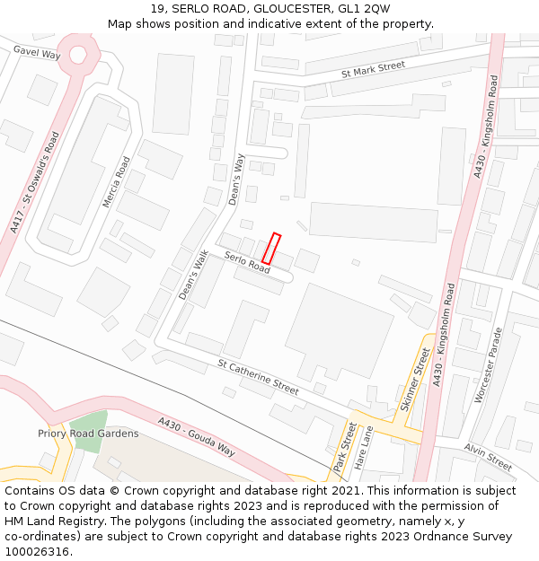 19, SERLO ROAD, GLOUCESTER, GL1 2QW: Location map and indicative extent of plot