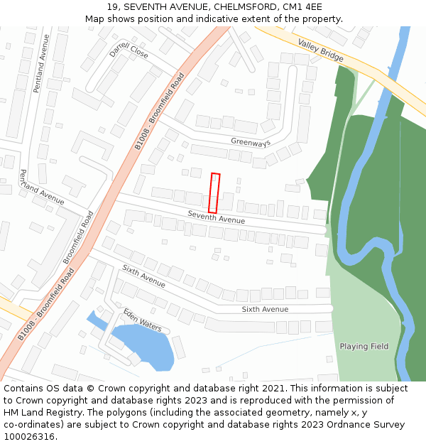 19, SEVENTH AVENUE, CHELMSFORD, CM1 4EE: Location map and indicative extent of plot