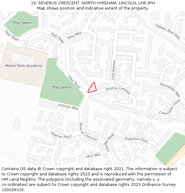 19, SEVERUS CRESCENT, NORTH HYKEHAM, LINCOLN, LN6 9YH: Location map and indicative extent of plot