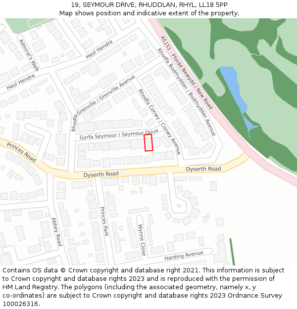 19, SEYMOUR DRIVE, RHUDDLAN, RHYL, LL18 5PP: Location map and indicative extent of plot